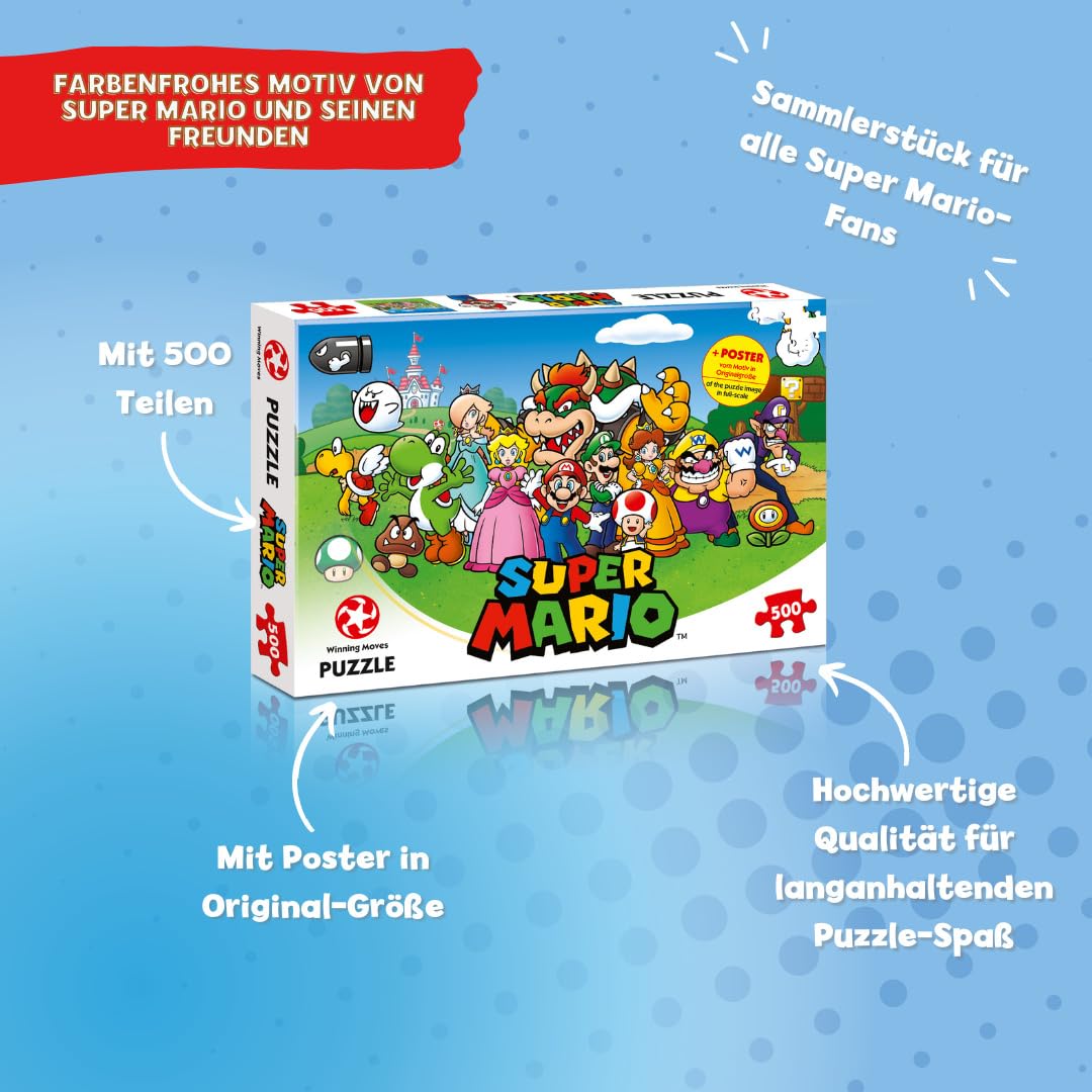 Winning Moves Super Mario and Friends 500 Piece Jigsaw Puzzle Game, piece together Mario, Luigi, Yoshi, Bowser and Toad, gift and toy for ages 10 plus-4