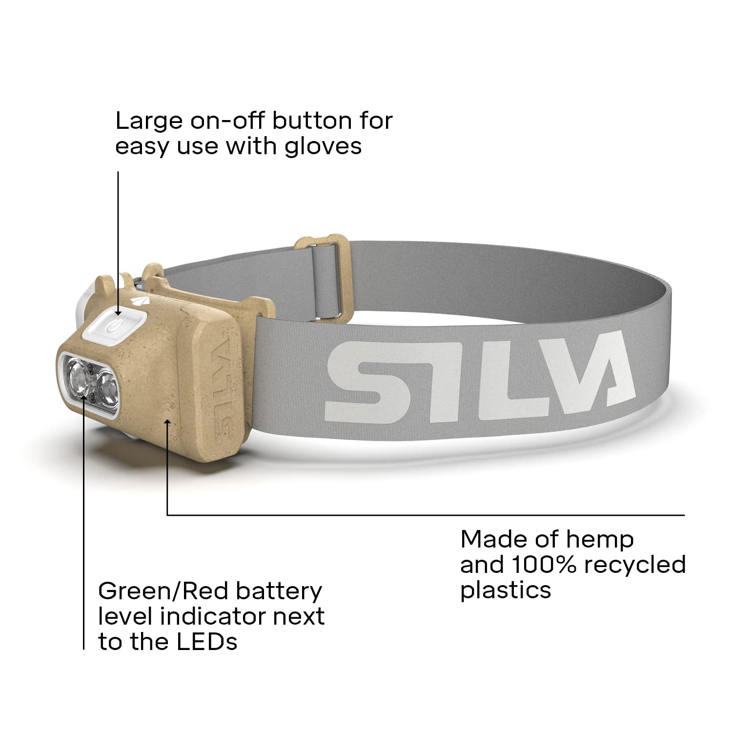 Silva Head Torch Battery Powered - Terra Scout X - 300 Lumen - LED Headlight Made of Hemp & Recycled Plastics - Adult and Kids Head Torch - Water Resistant - Battery Indicator-3