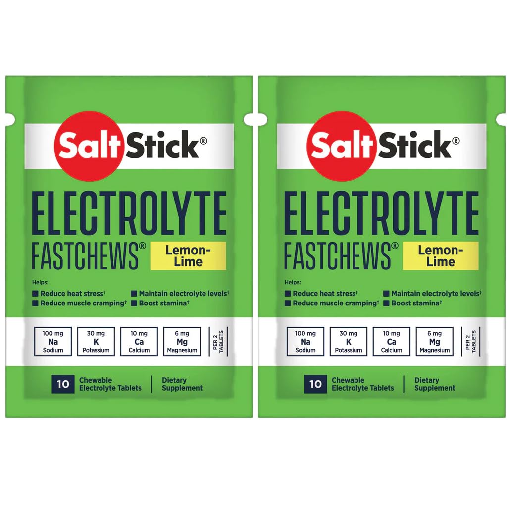 SaltStick Fastchews, Electrolyte Replacement Tablets for Rehydration, Exercise Recovery, Youth & Adult Athletes, Hiking & Sports Recovery, 2 x Packets of 10 Tablets (Lemon Lime)-1