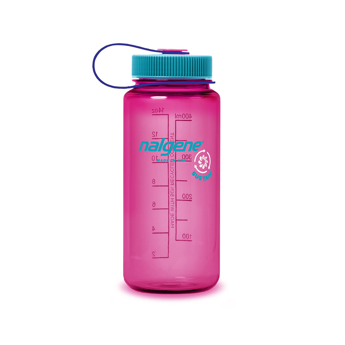 Nalgene Sustain Tritan BPA-Free Water Bottle Made with Material Derived From 50% Plastic Waste, 16 OZ, Wide Mouth, Electric Magenta, 16 Ounce-1