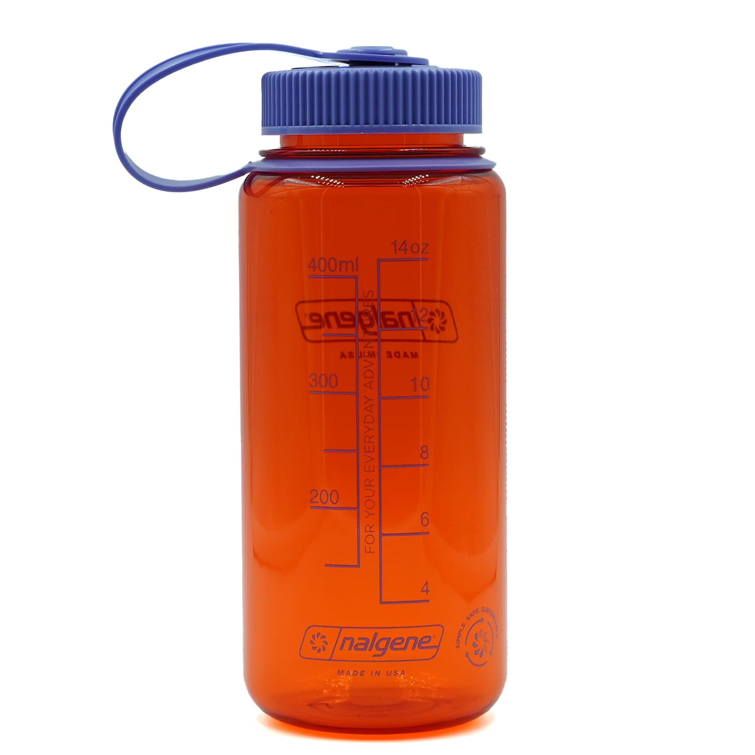 Nalgene Water Bottle - Lightweight Sustain Tritan BPA-Free Shatterproof Bottle for Backpacking, Hiking, Gym, 16 OZ, Wide Mouth, Marmalade Orange-2