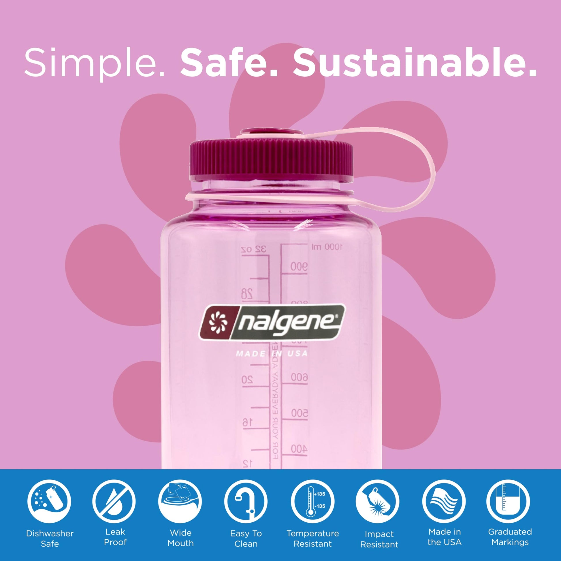 Nalgene Sustain Tritan BPA-Free Water Bottle Made with Material Derived from 50% Plastic Waste, 32 OZ, Wide Mouth, Cosmo-2