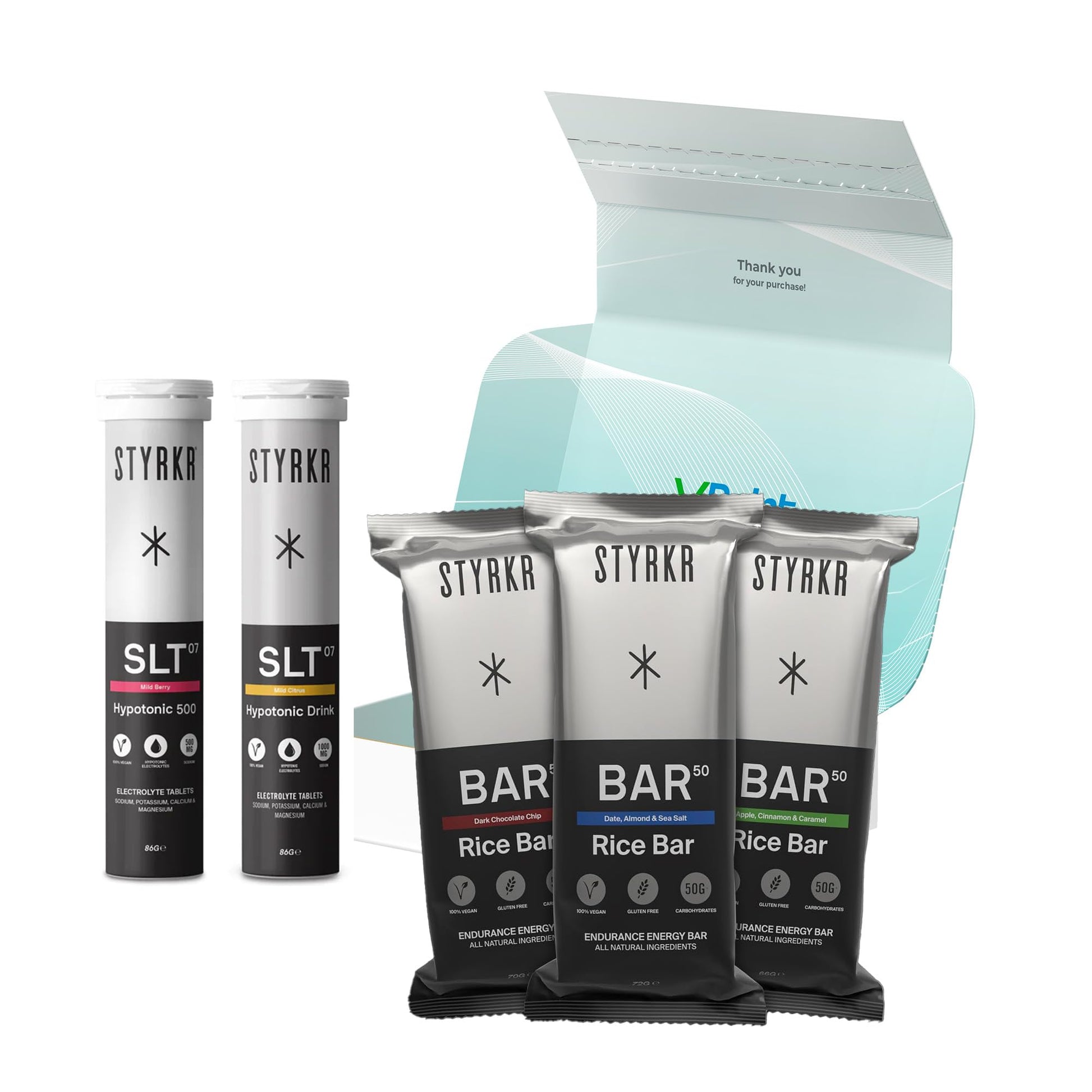 STYRKR Sample Taster Bundle - 3 x BAR 50 Rice Bars, 2 x Tubes of SLT Hypnotic Electrolyte Tablets (1 x 1000mg, 1 x 50mg) For Cycling & Running.-9