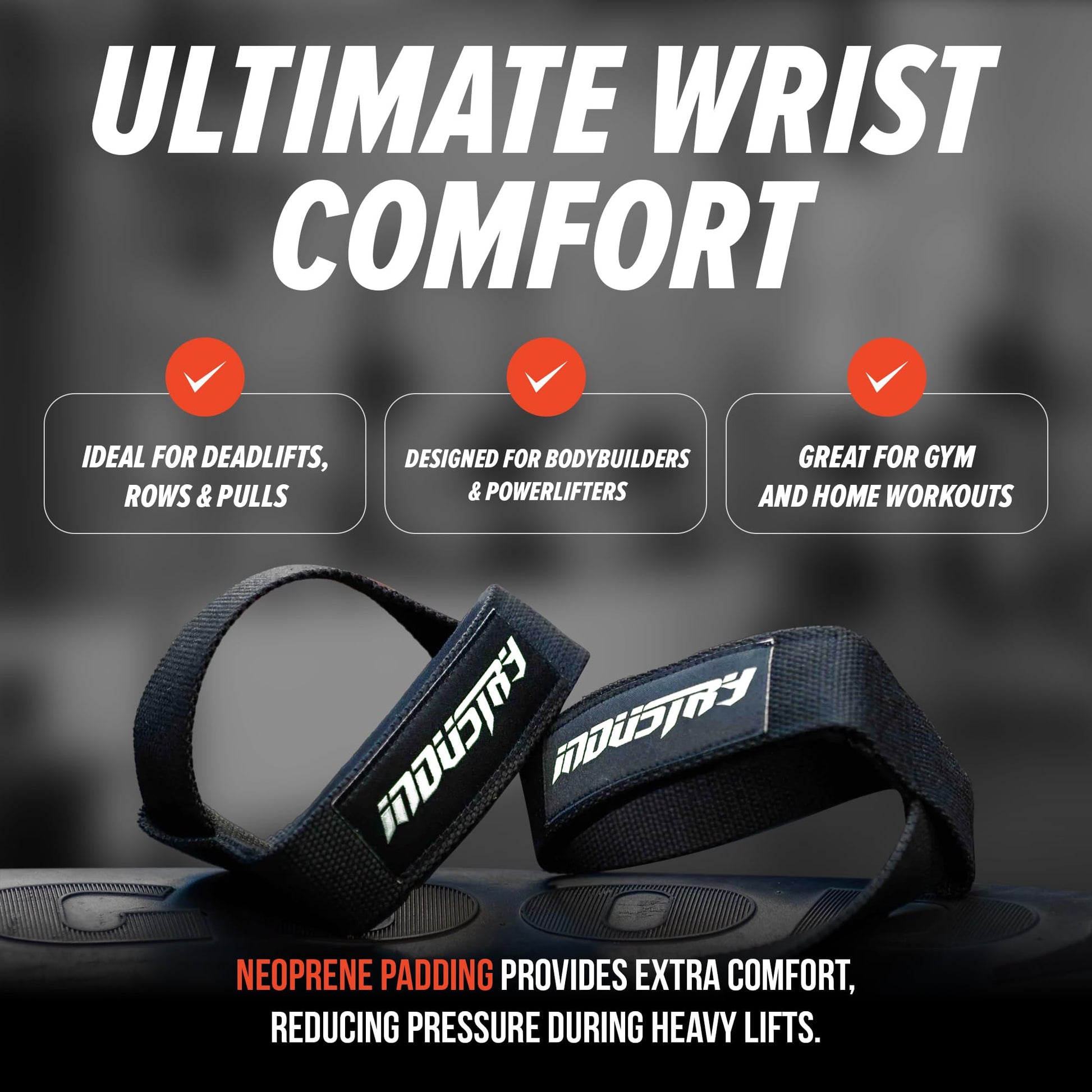 Industry Classic 24" Lifting Straps - Heavy-Duty Lifting Straps - Neoprene-Padded Weightlifting Wrist Wraps - Fray-Resistant Gym Straps, Powerlifting Grips (Black/Neon Orange)-4