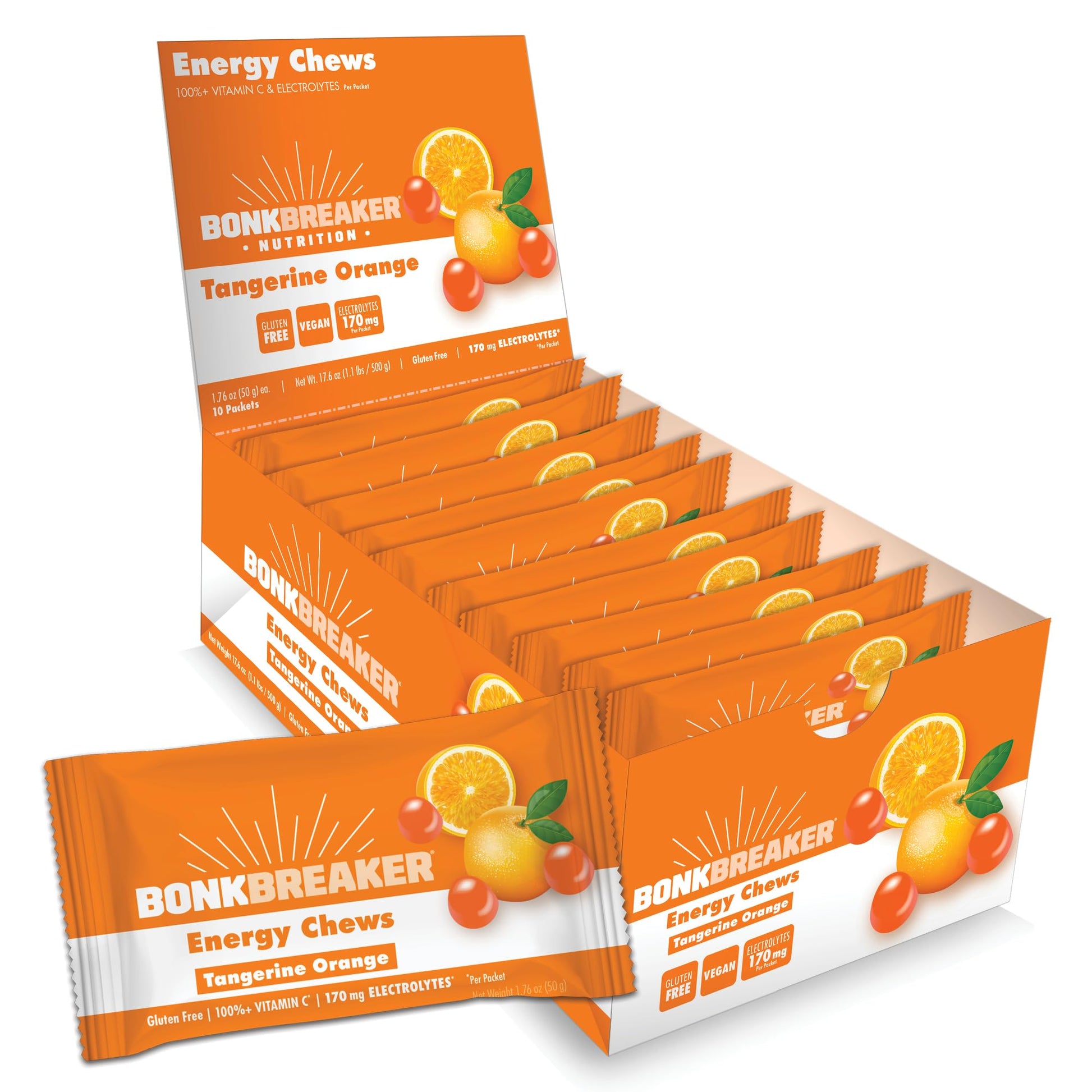 Bonk Breaker Energy Chews, Dairy-Free, Gluten-Free Ingredients to Provide Quick Energy and Focus, 1 Box of 10 Packets, Tangerine Orange-7