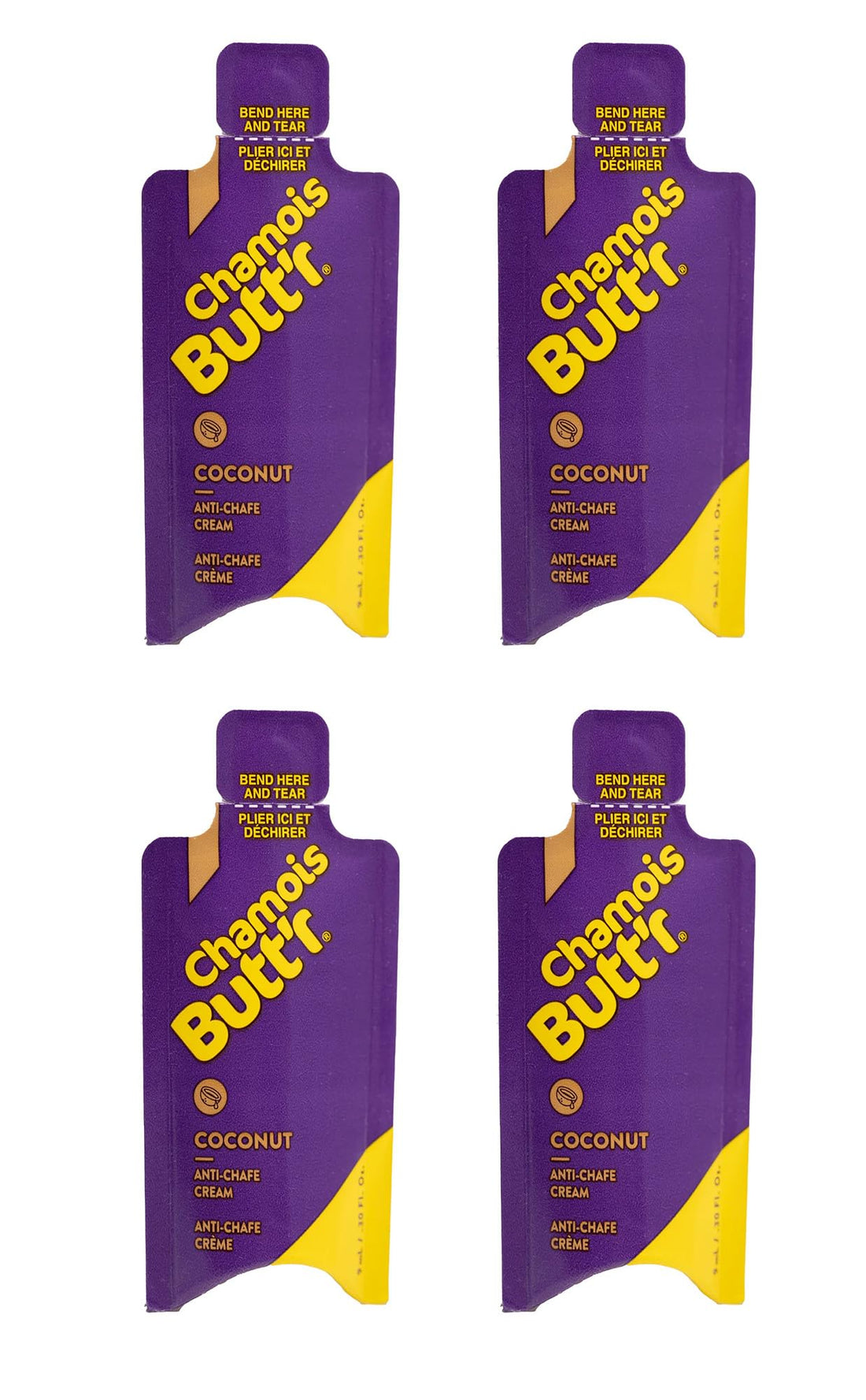 Chamois Butt'r COCONUT Anti Chafing Cream For Men & Women - Chamois Cream/Anti Chafe Balm (Chafe Stick Alternative) Developed By Cyclists - Paraben & Gluten Free - 4 x 9ml Sachet-1