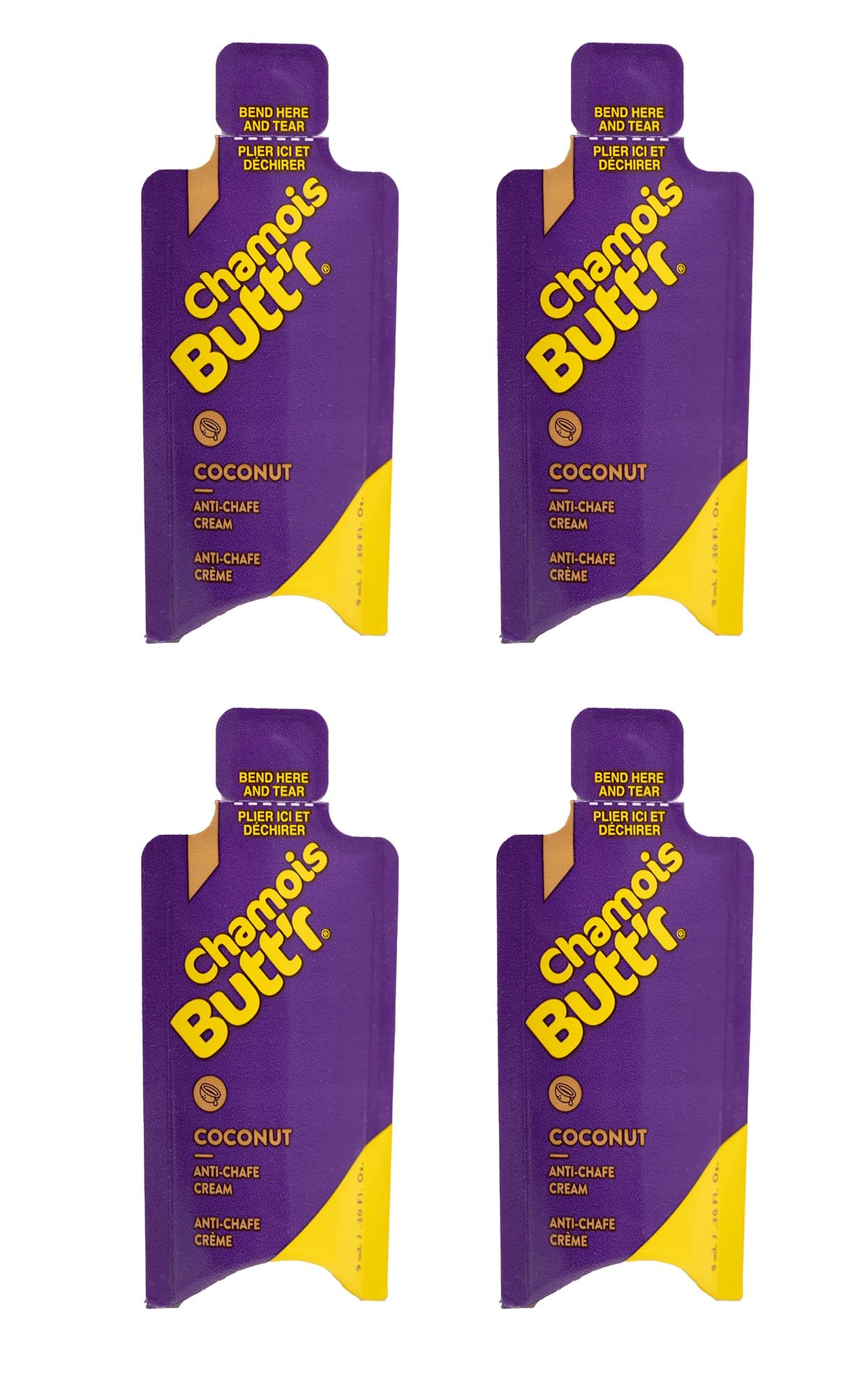 Chamois Butt'r COCONUT Anti Chafing Cream For Men & Women - Chamois Cream/Anti Chafe Balm (Chafe Stick Alternative) Developed By Cyclists - Paraben & Gluten Free - 4 x 9ml Sachet-1