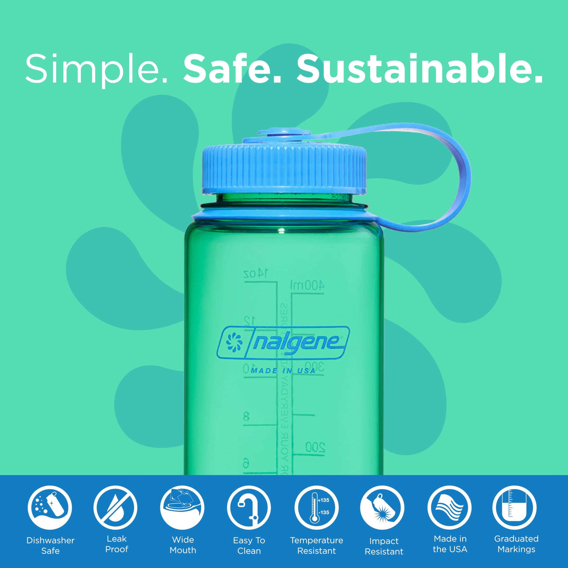 Nalgene Water Bottle - Lightweight Sustain Tritan BPA-Free Shatterproof Bottle for Backpacking, Hiking, Gym, 16 OZ, Wide Mouth, Pastel Green-2