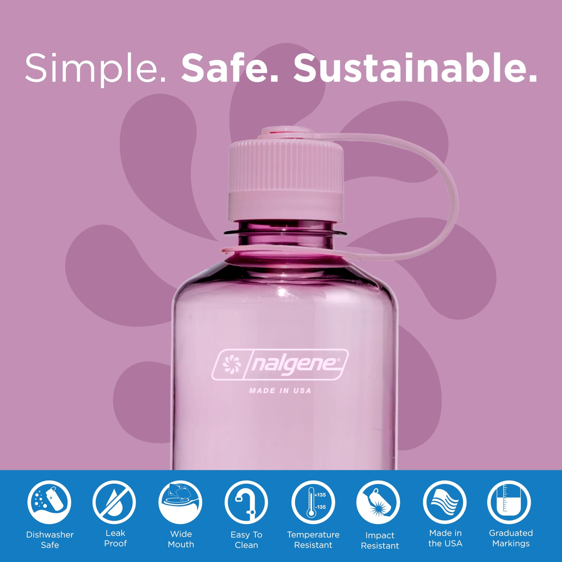Nalgene Sustain Tritan BPA-Free Water Bottle Made with Material Derived from 50% Plastic Waste, 16 OZ, Narrow Mouth, Cherry Blossom-2