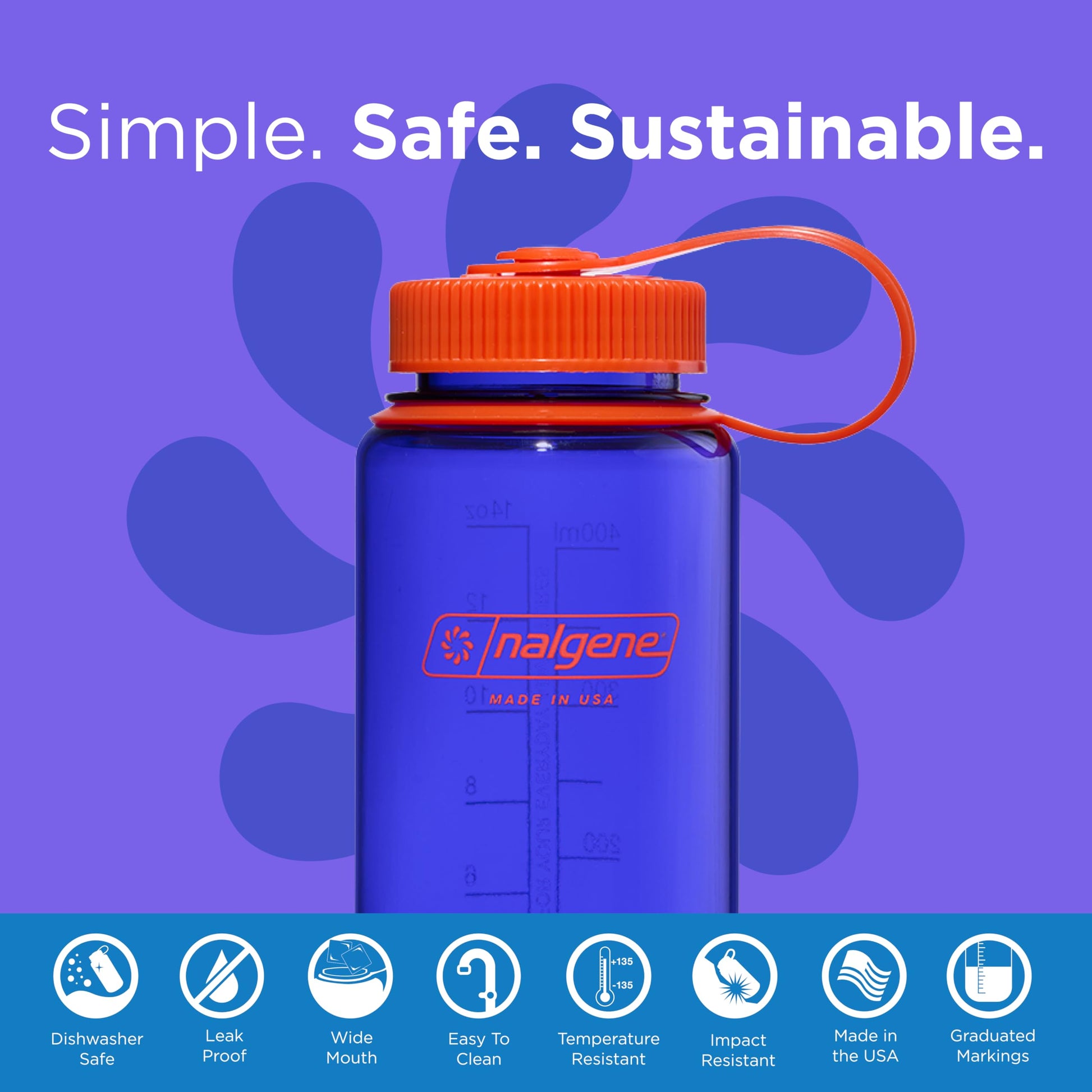 Nalgene Water Bottle - Lightweight Sustain Tritan BPA-Free Shatterproof Bottle for Backpacking, Hiking, Gym, 16 OZ, Wide Mouth, Periwinkle-2