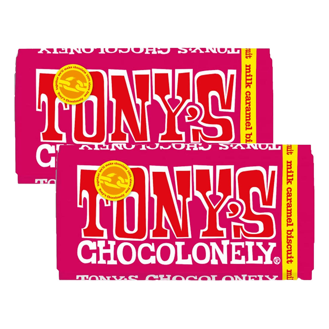 Tony's Chocolonely Fair Trade Milk Chocolate with Caramel and Biscuit Pieces, 180g - 2 Pack-1