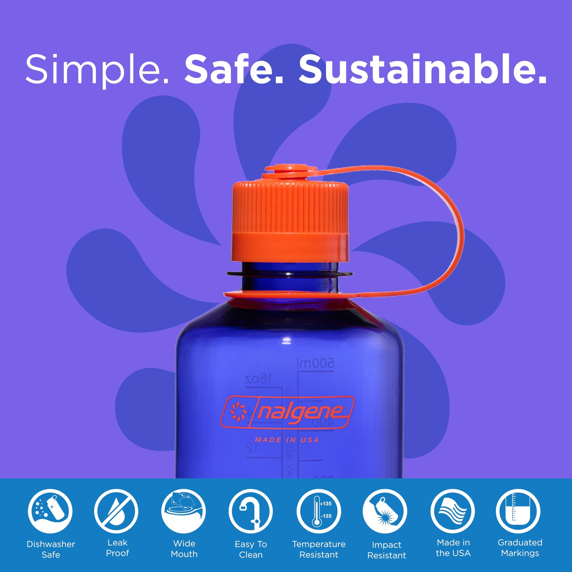 Nalgene Water Bottle - Lightweight Sustain Tritan BPA-Free Shatterproof Bottle for Backpacking, Hiking, Gym, 16 OZ, Narrow Mouth, Periwinkle-2