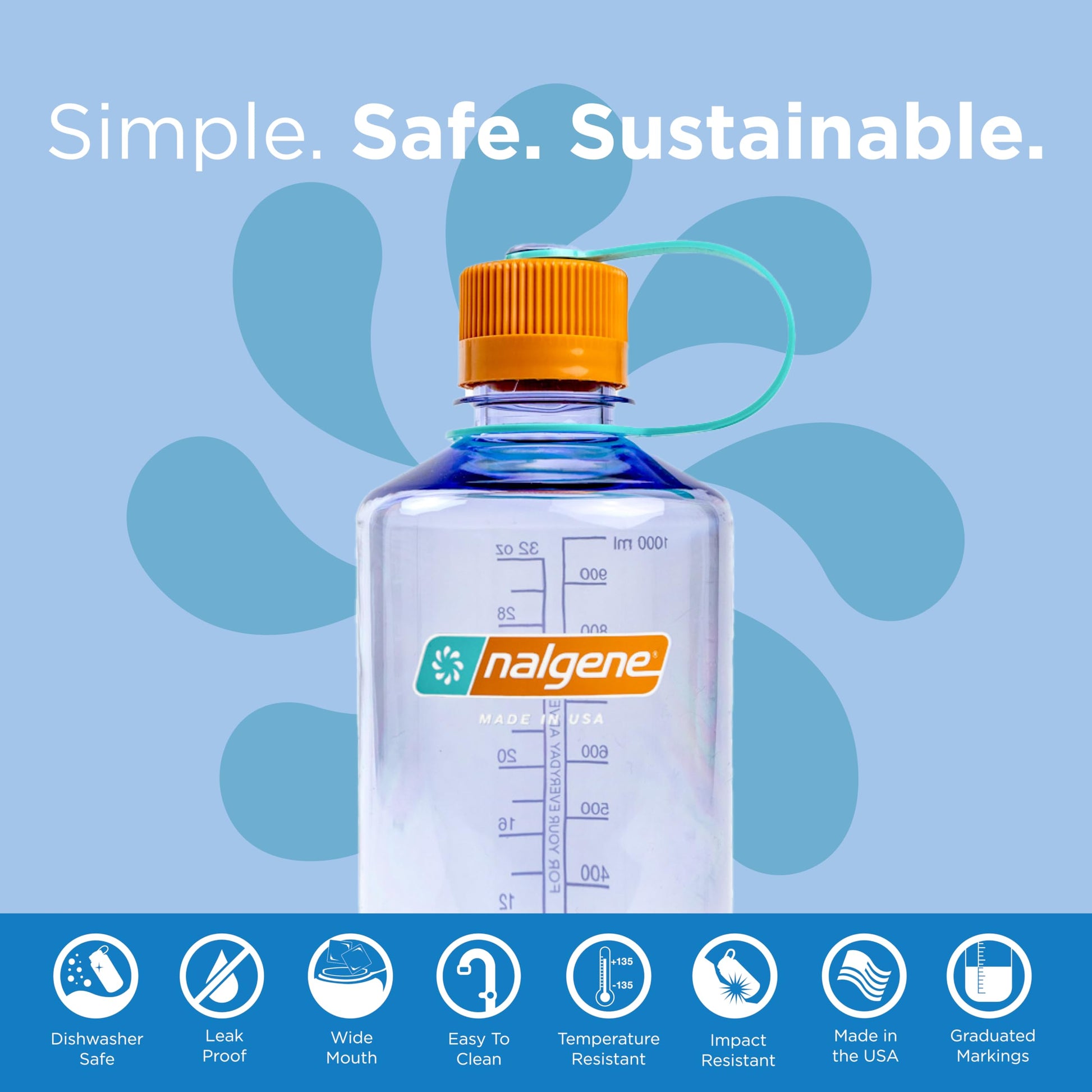 Nalgene Sustain Tritan BPA-Free Water Bottle Made with Material Derived from 50% Plastic Waste, 32 OZ, Narrow Mouth, Amethyst-2