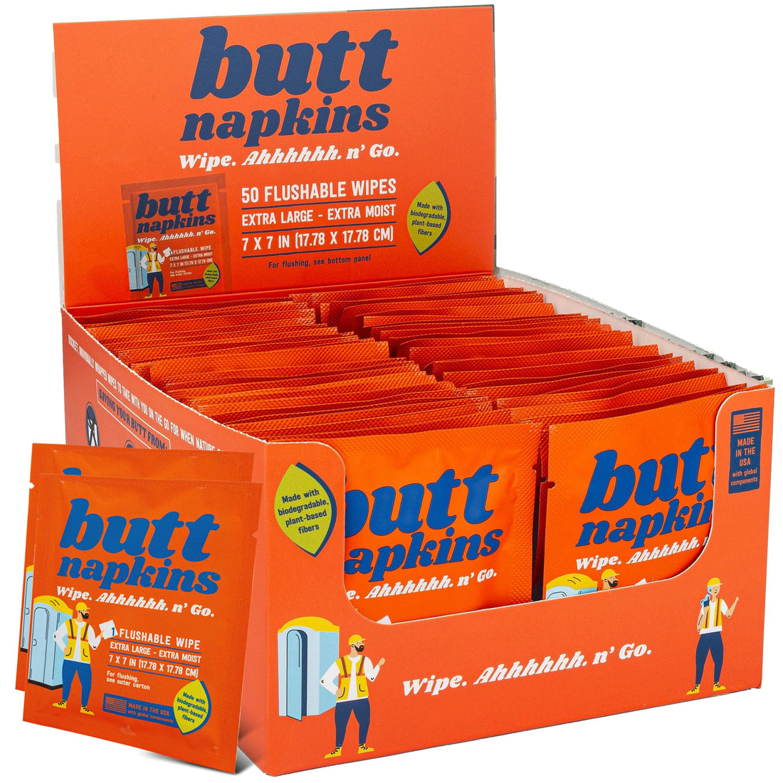 Butt Napkins - Water-Based Flushable Wipes, Individually Wrapped (Industrial, 50 Count (Pack of 1))-1