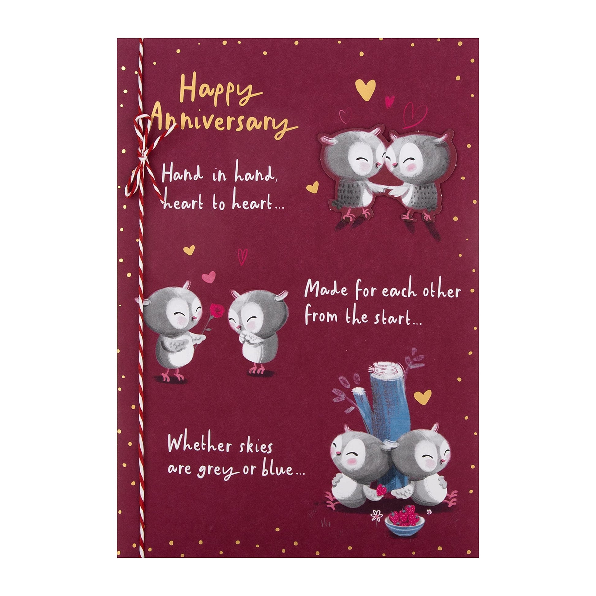 Hallmark Anniversary Card - Cute Illustrated Owl Design with Verse-5