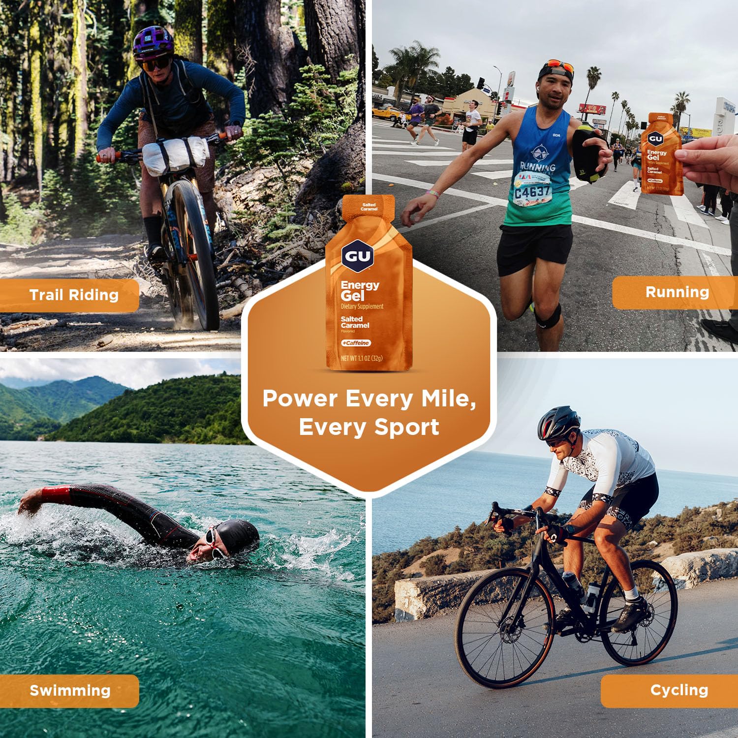 GU Energy Gel Salted Caramel, 24-Count, Dairy Free Gluten-Free Caffeine Energy Gel for Runners, Cycling, Marathon, Sports Nutrition with Electrolytes, On-The-Go GU Salted Caramel for Hiking-9