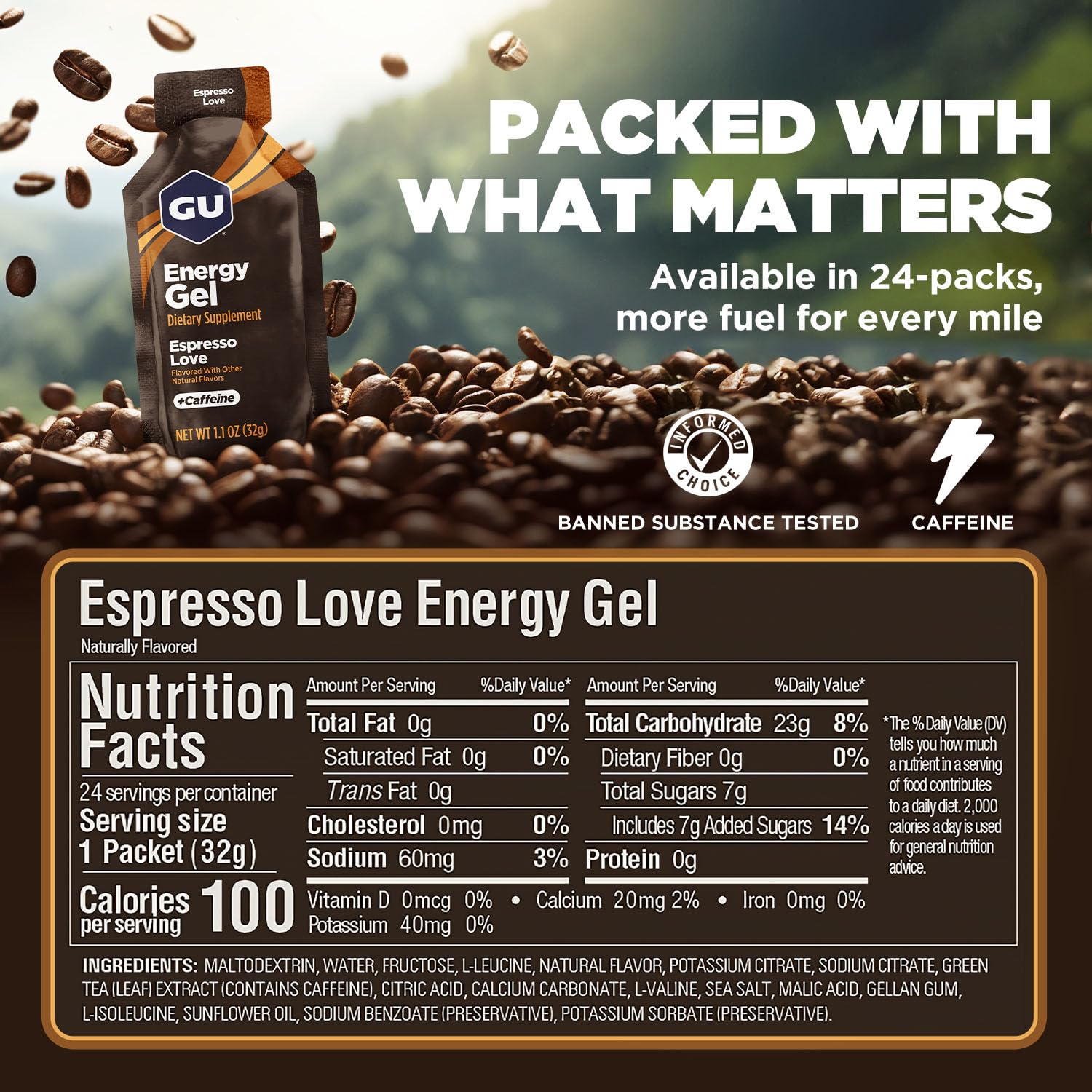 GU Energy Gel Espresso Love, GU Naturally Flavored Sports Gel with Caffeinated On-The-Go, Energy Gels 24 Pack Espresso Love Flavour for Cycling and Marathon, Sports Nutrition with Electrolytes-7