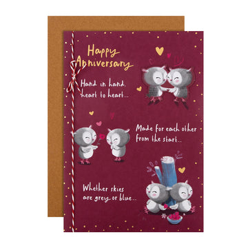Hallmark Anniversary Card - Cute Illustrated Owl Design with Verse-1