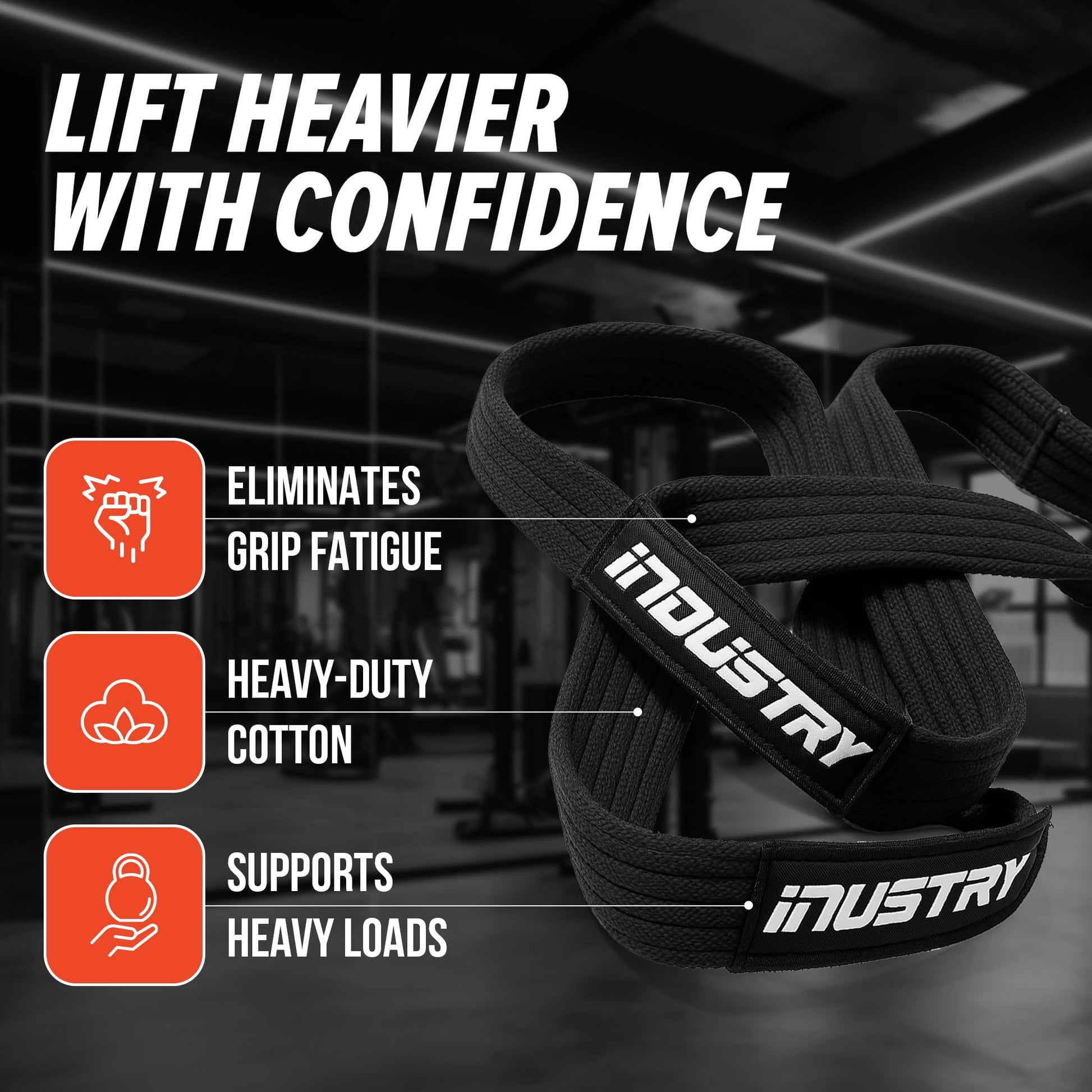 Industry Figure 8 Lifting Straps - Heavy-Duty Deadlift Wrist Wraps - Industrial Cotton Grip Support - Reinforced Gym Straps Weight Lifting - Powerlifting Bar Support Loops (Black, Axle Bar)-3
