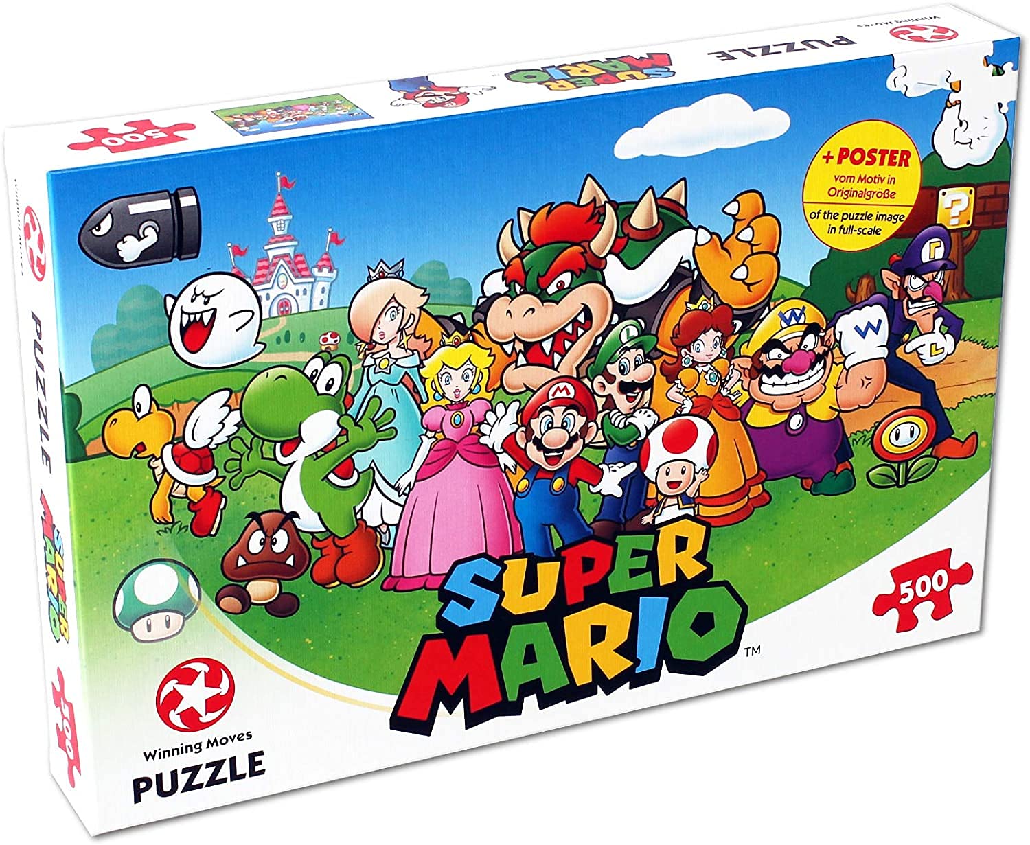 Winning Moves Super Mario and Friends 500 Piece Jigsaw Puzzle Game, piece together Mario, Luigi, Yoshi, Bowser and Toad, gift and toy for ages 10 plus-1