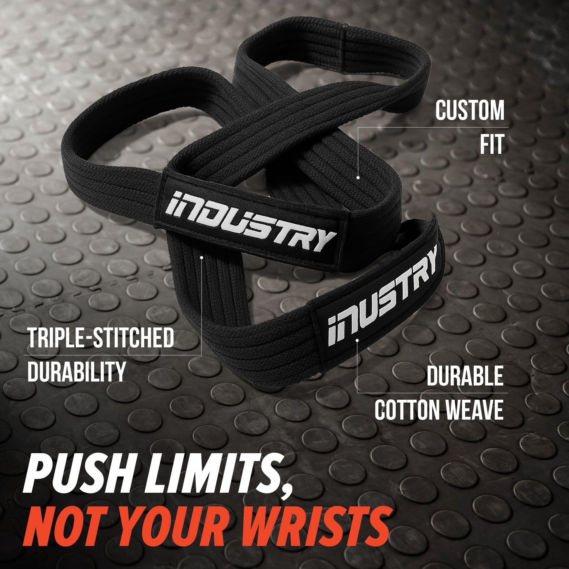 Industry Figure 8 Lifting Straps - Heavy-Duty Deadlift Wrist Wraps - Industrial Cotton Grip Support - Reinforced Gym Straps Weight Lifting - Powerlifting Bar Support Loops (Black, Axle Bar)-6