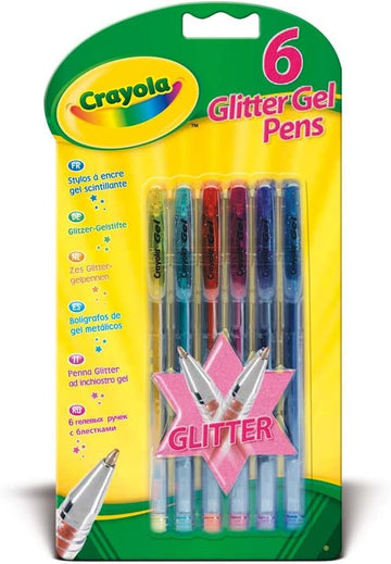 CRAYOLA Glitter Gel Pens - Assorted Colours (Pack of 6) | Add Some Extra Sparkle to Your Arts & Crafts! | Ideal for Kids Aged 3+