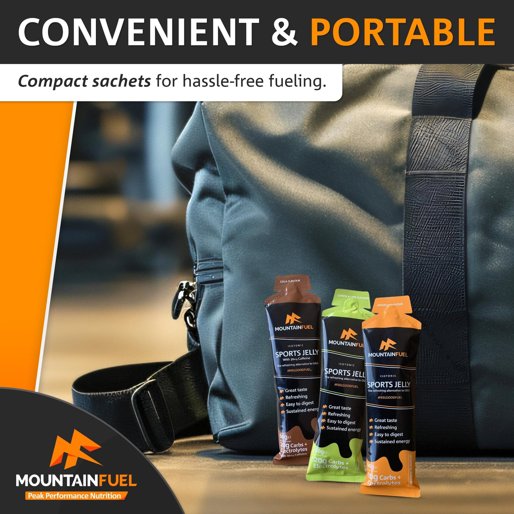 Mountain Fuel Sports Jelly Hydrogel Energy Gel Pouch - 20g of Carbs & Electrolytes - Mineral-Rich Hydration Boost - Vegan, Gluten-Free Performance Fuel - 4 Pack