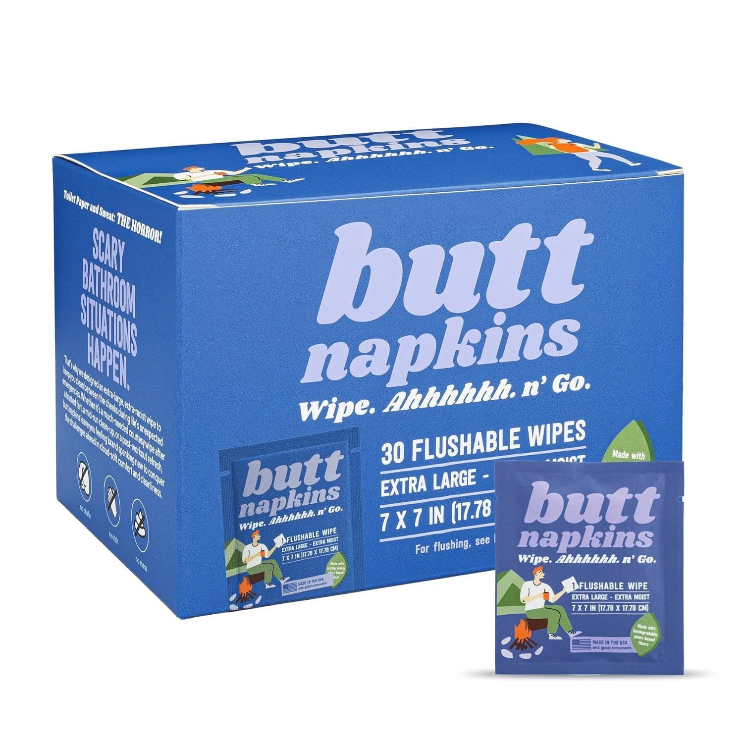 Butt Napkins - Water-Based Flushable Wipes, Individually Wrapped