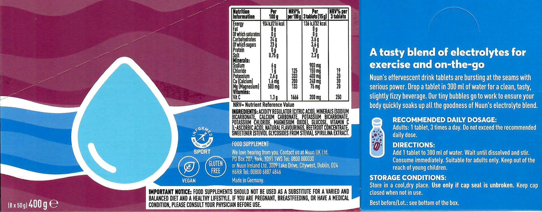 NUUN Sport Electrolytes Hydration Tablets - 4 Tubes of Electrolyte Tabs (40 Total Tablets)