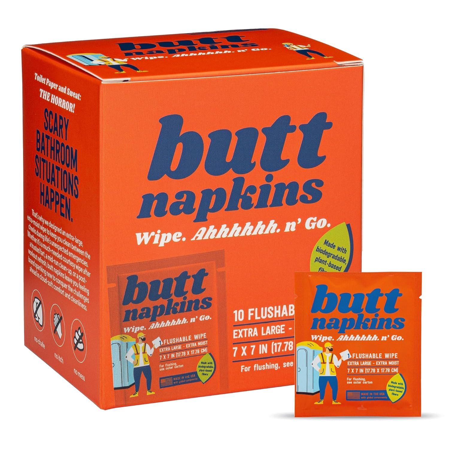 Butt Napkins - Water-Based Flushable Wipes, Individually Wrapped