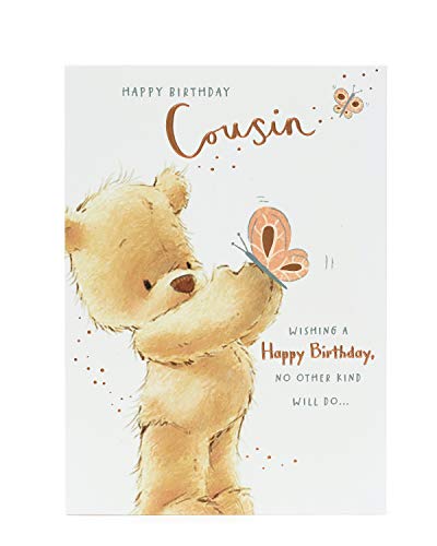 UK Greetings Birthday Card for Cousin - Cute Teddy Bear Design, Gold, 140mm x 195mm