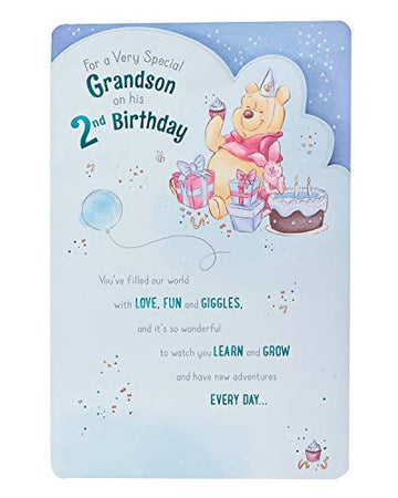 UK Greetings Disney Winnie The Pooh Grandson 2nd Birthday Card - Grandson 2nd Birthday Card - Boy 2nd Birthday Card - Winnie The Pooh Card