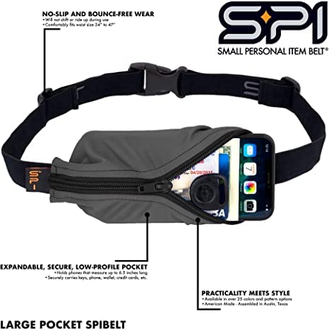 SPIbelt Large Pocket Running Belt for Women Men, Phone Holder for Running, Running Fanny Pack for Women Men, Holder for Phone, Running Waist Pack, No Bounce, Anthracite with Black Zipper, XL-4