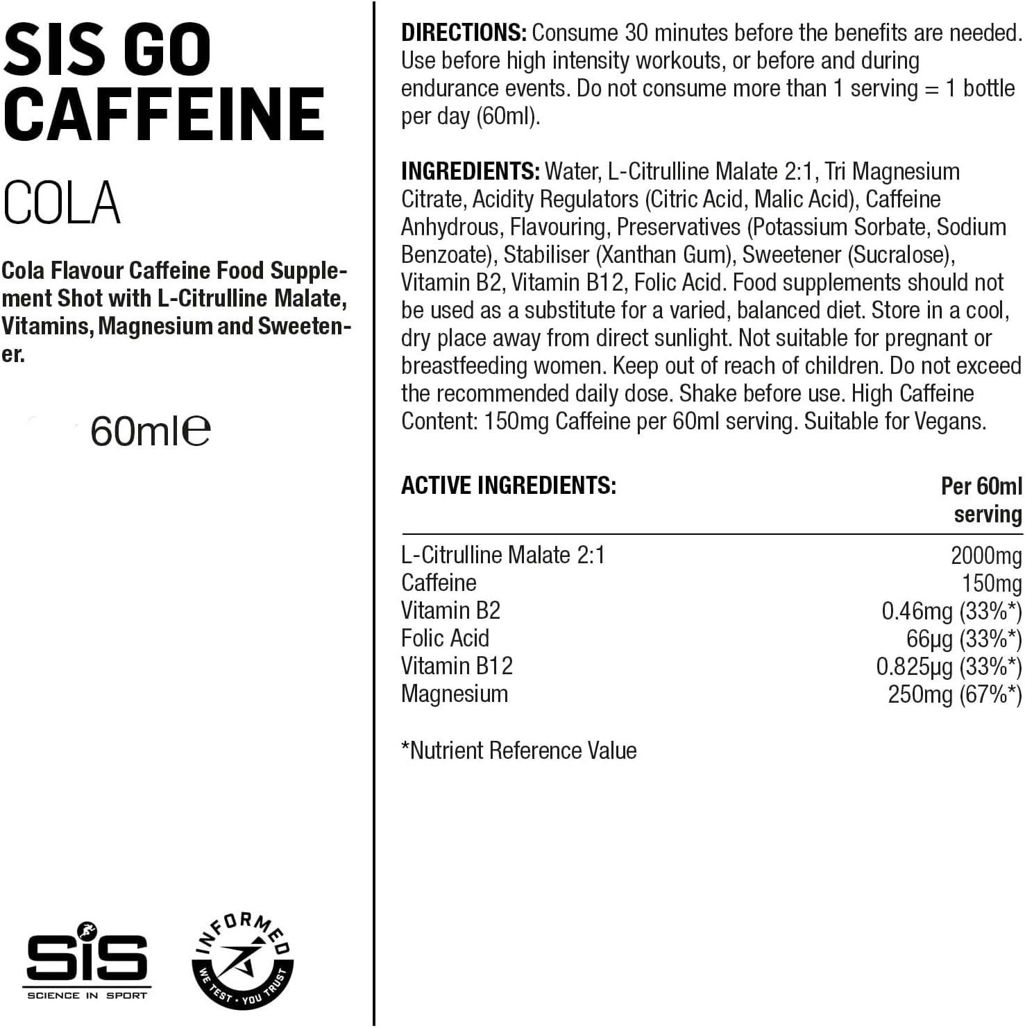SIS GO Caffeine Shot Cola 60ml Bottle
