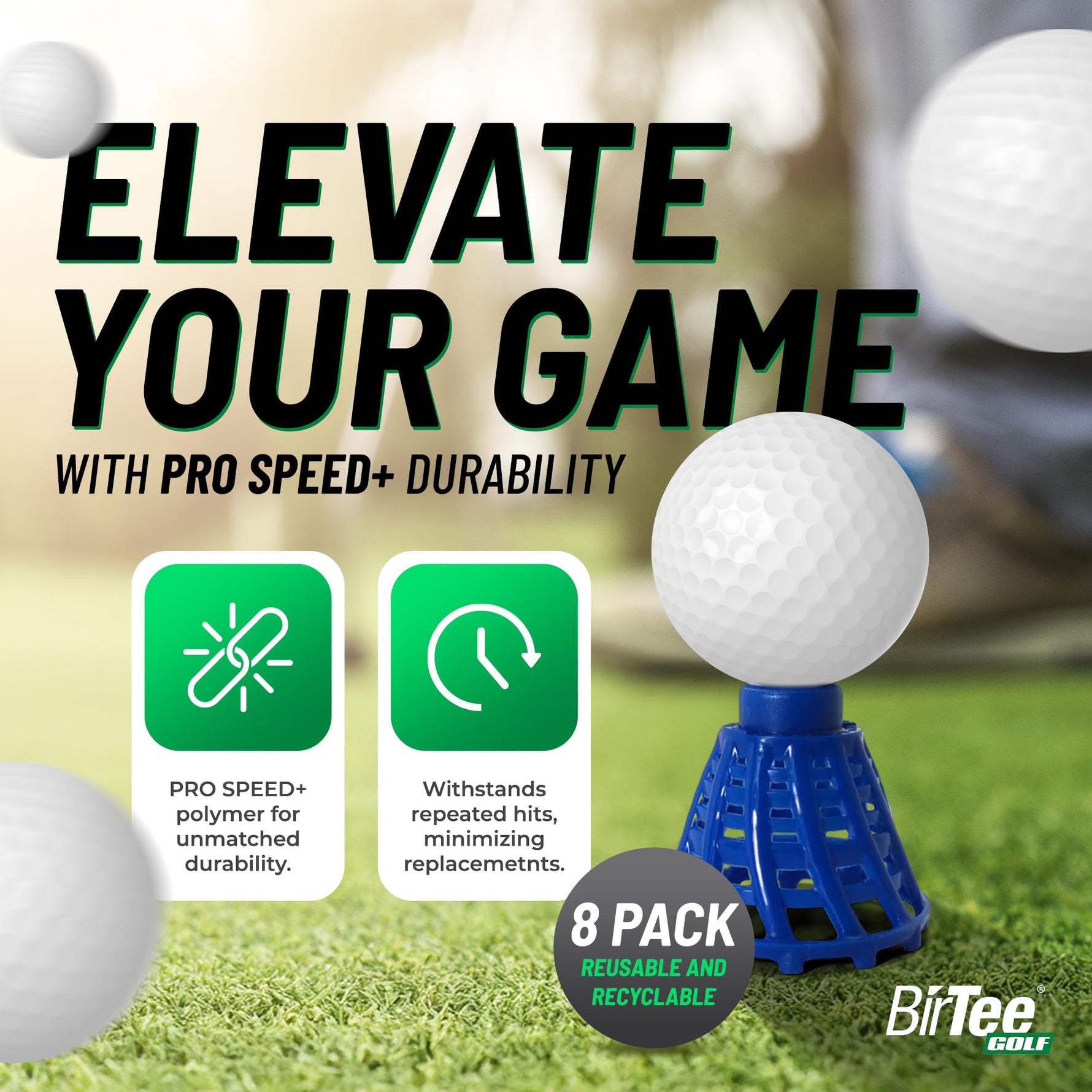 BirTee PRO Speed PLUS Golf Simulator / Winter Tees - 8 Pack