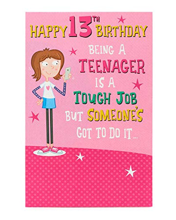 UK Greetings 13th Birthday Card - Birthday Card 13 Year Old Girl - Teenager Birthday Card, pink|yellow|peach|beige