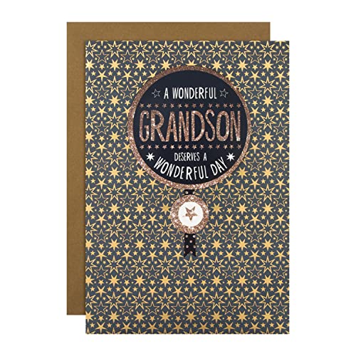 Birthday Card for Grandson from Hallmark - 3D Tag and Gold Stars Design