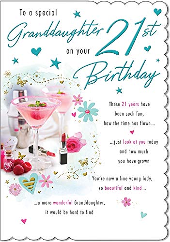 Traditional Milestone Birthday Card Age 21 Granddaughter - 9 x 6 inches - Piccadilly Greetings