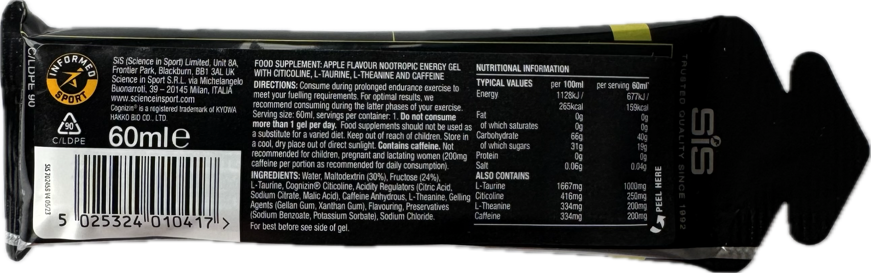 SIS Beta Fuel + Nootropics Energy Gels - 6 Pack