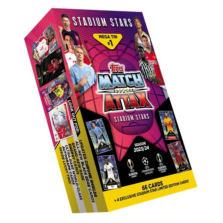 Topps Match Attax 23/24 - Mega Random Tin - Contains 66 Match Attax Cards Plus 4 Exclusive Stadium Stars Limited Edition Cards