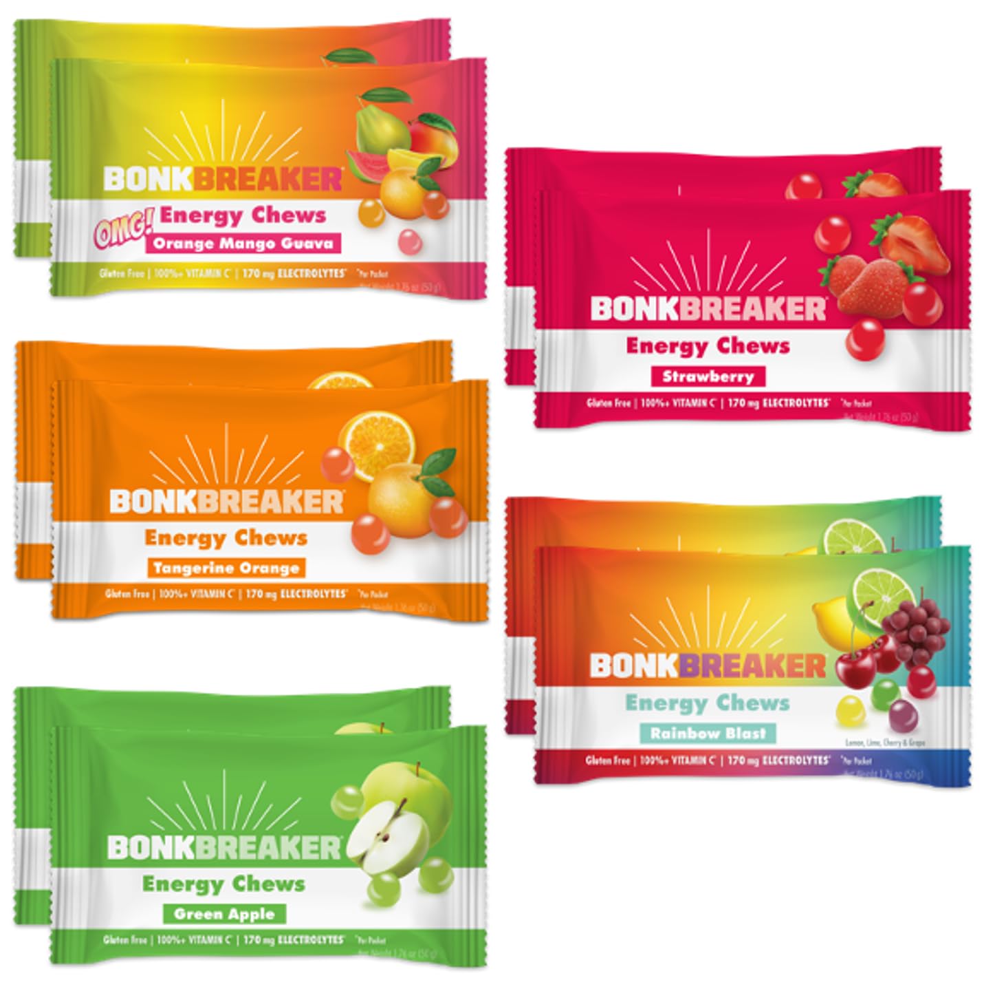 Bonk Breaker Energy Chews, Gluten-Free, Dairy-Free Ingredients to Provide Quick Energy and Focus, 1 Box of 10 Packets, Variety Pack-1