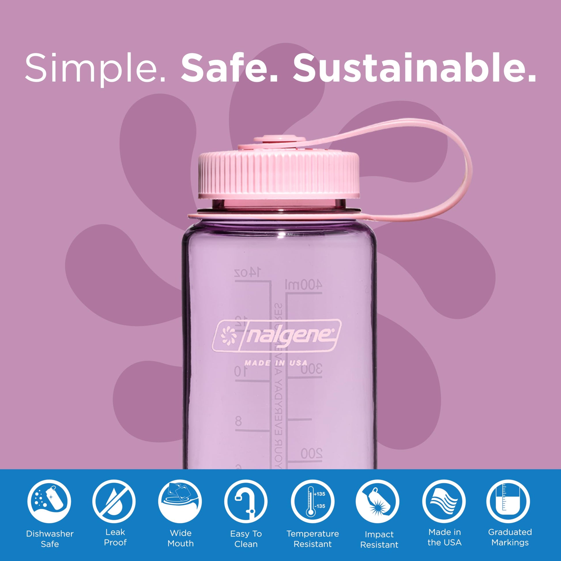 Nalgene Sustain Tritan BPA-Free Water Bottle Made with Material Derived from 50% Plastic Waste, 16 OZ, Wide Mouth, Cherry Blossom-2