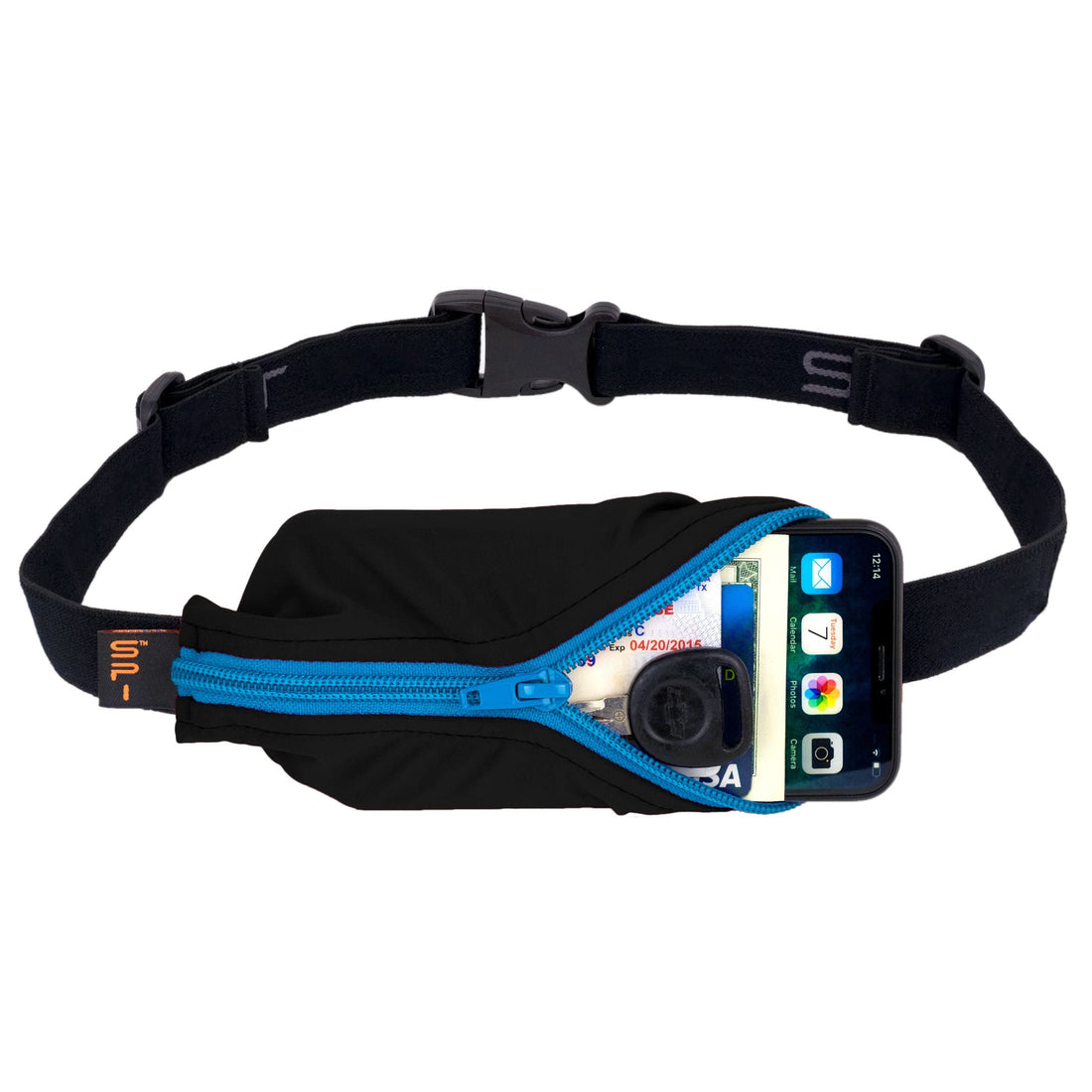SPIbelt Running Belt Large Pocket, No-Bounce Bum Bag for Runners, iPhone 6 7 8-Plus X Athletes and Adventurers (Black with Turquoise Zipper, 25" Through 47")-1