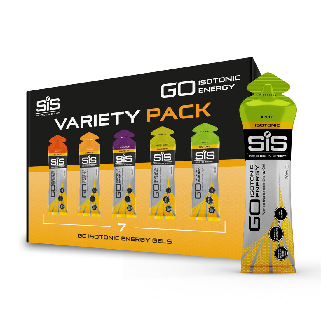 Science In Sport GO Isotonic Energy Gels, Running Gels with 22g Carbohydrates, Low Sugar, Variety Pack of Assorted Flavours, 60ml Per Serving (7 Pack)-1