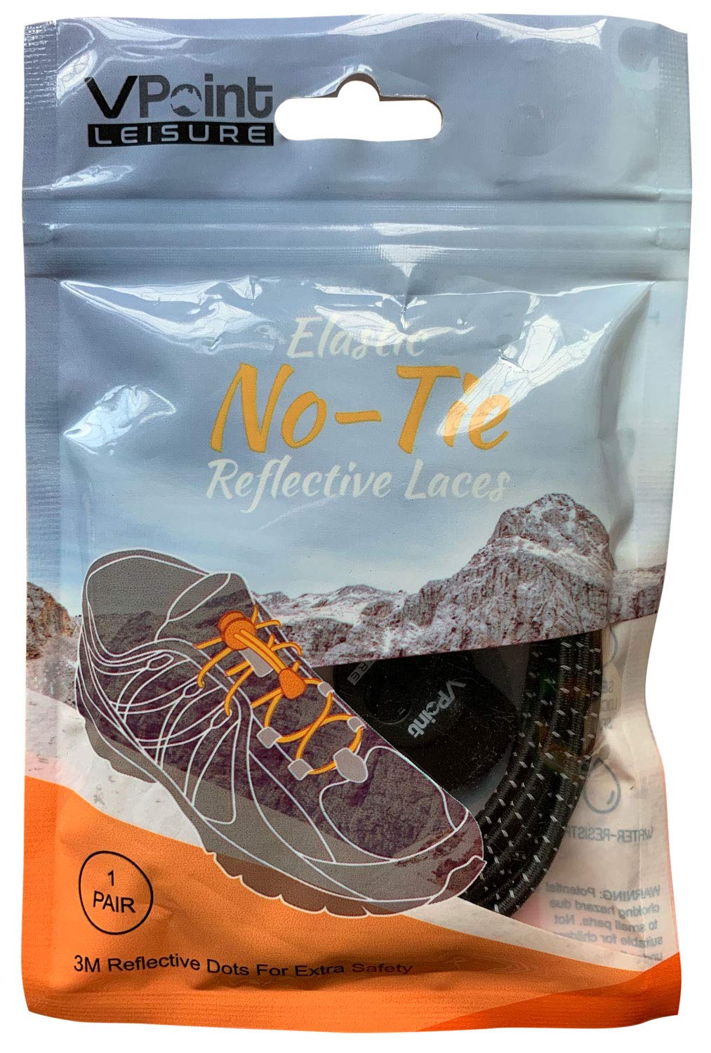 VPoint Leisure No Tie Elastic Laces - 1 Pair, Reflective For Extra Safety. Perfect For Triathlon, Running, Walking, Hiking and Other Sports (Black)-2