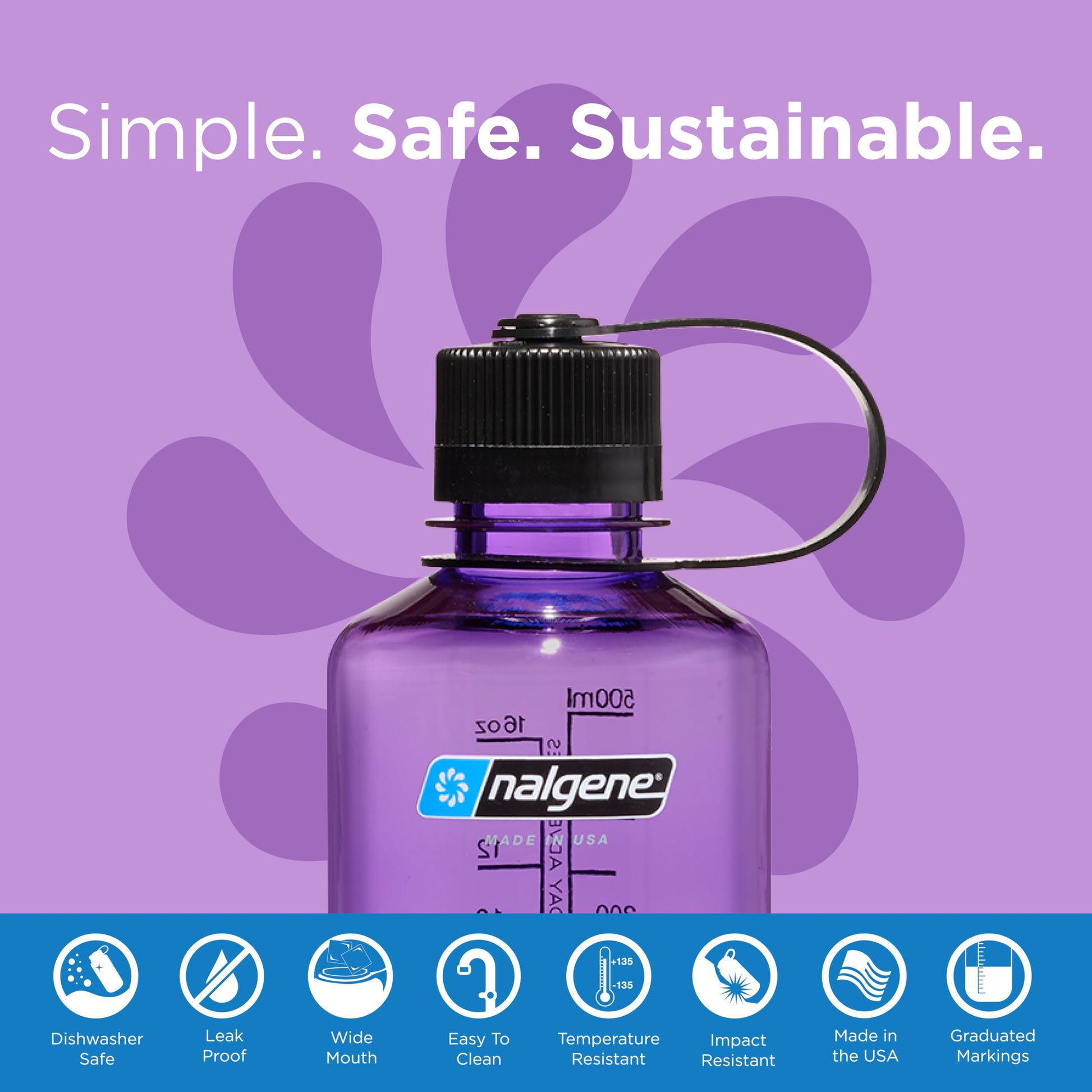 Nalgene Sustain Tritan BPA-Free Water Bottle Made with Material Derived from 50% Plastic Waste, 16 OZ, Narrow Mouth, Purple-2