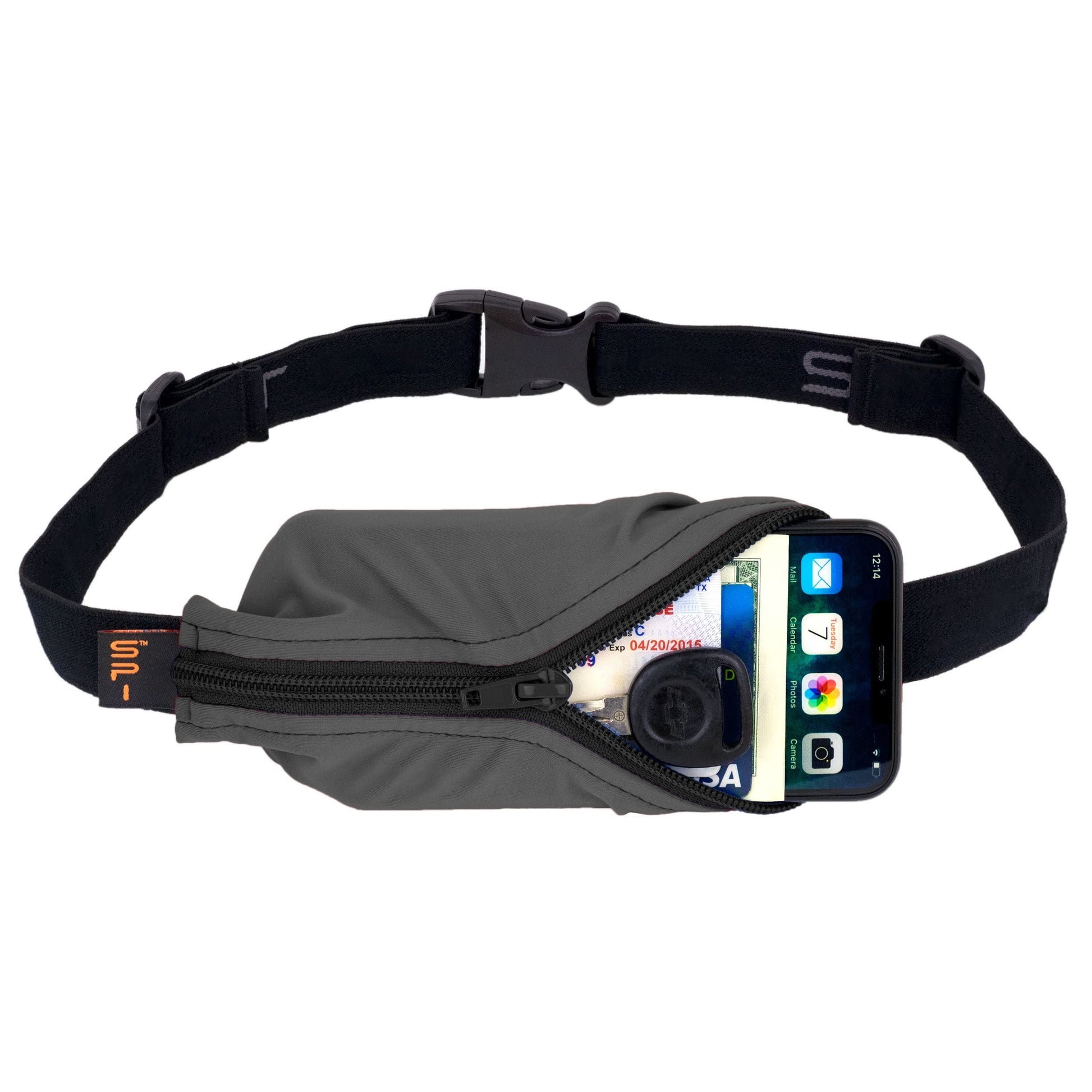 SPIbelt Large Pocket Running Belt for Women Men, Phone Holder for Running, Running Fanny Pack for Women Men, Holder for Phone, Running Waist Pack, No Bounce, Anthracite with Black Zipper, XL-2
