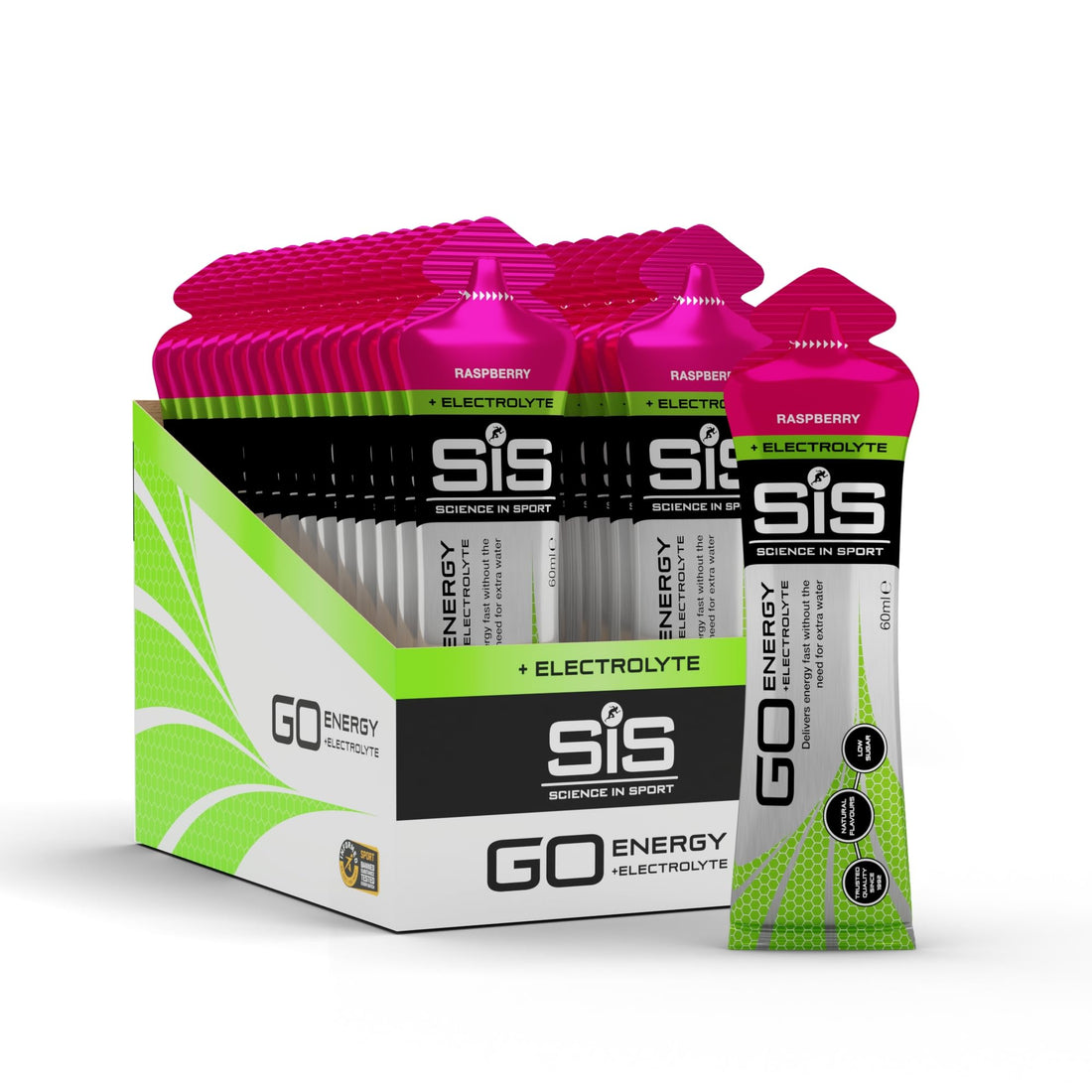 Science in Sport Go Isotonic Energy Gel with Electrolyte, Gels for Running/Cycling, Rasberry, 60 ml (30 Pack)-1