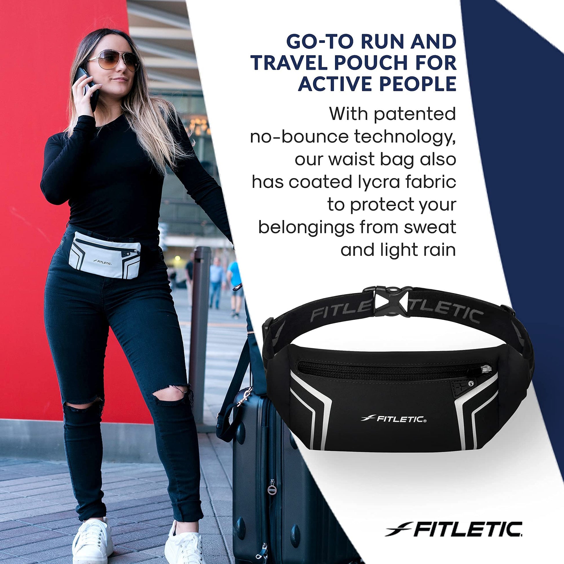Fitletic Blitz Phone Holder Bum Bag Lightweight and Sleek Running Belt with Dual Adjustable Strap Unisex Waist Bag for Men and Women Ideal Sport Bag for Travel and Outdoor Activities, Black-4