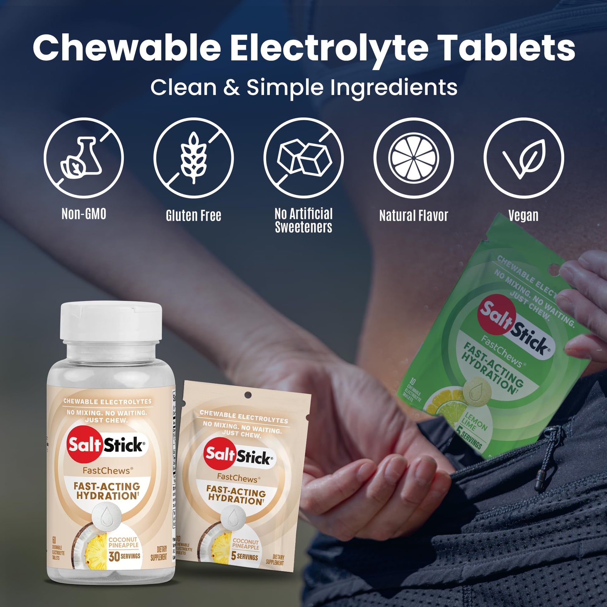 SaltStick FastChews Electrolytes - 60 Chewable Electrolyte Tablets - Salt Tablets for Running, Fast Hydration, Leg Cramps Relief, Sports Recovery - Non-GMO, Vegan, Gluten Free (Coconut Pineapple)-4